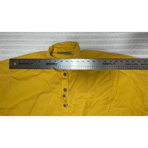 Eleven Stitch Design Womens Lyocell Cotton Button Front Shirt Top Medium Yellow - Picture 5 of 7